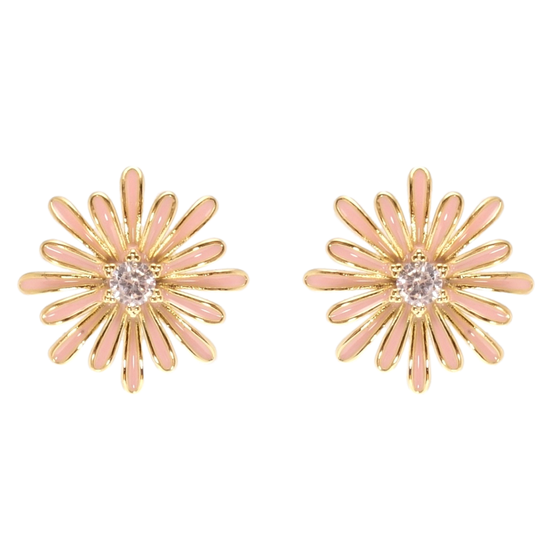 Серьги Xuping QQMM Позолота 14K пусеты Цветочки с эмалью и цирконием фото №2