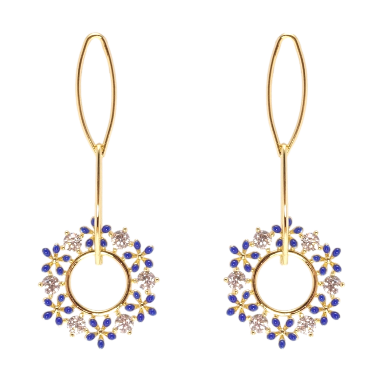 Сережки Xuping QQMM Позолота 14K пусети Квіткові підвіски з цирконієм та емаллю фото №1