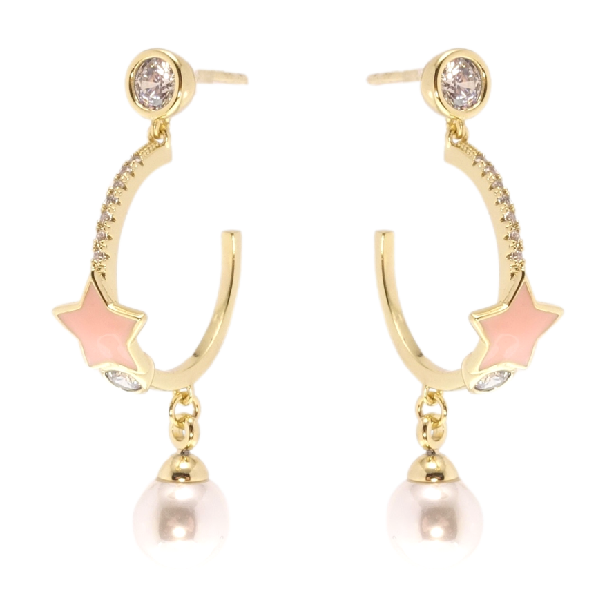 Сережки Xuping QQMM Позолота 14K пусети Підвіски з перлами та зірками з емаллю фото №1