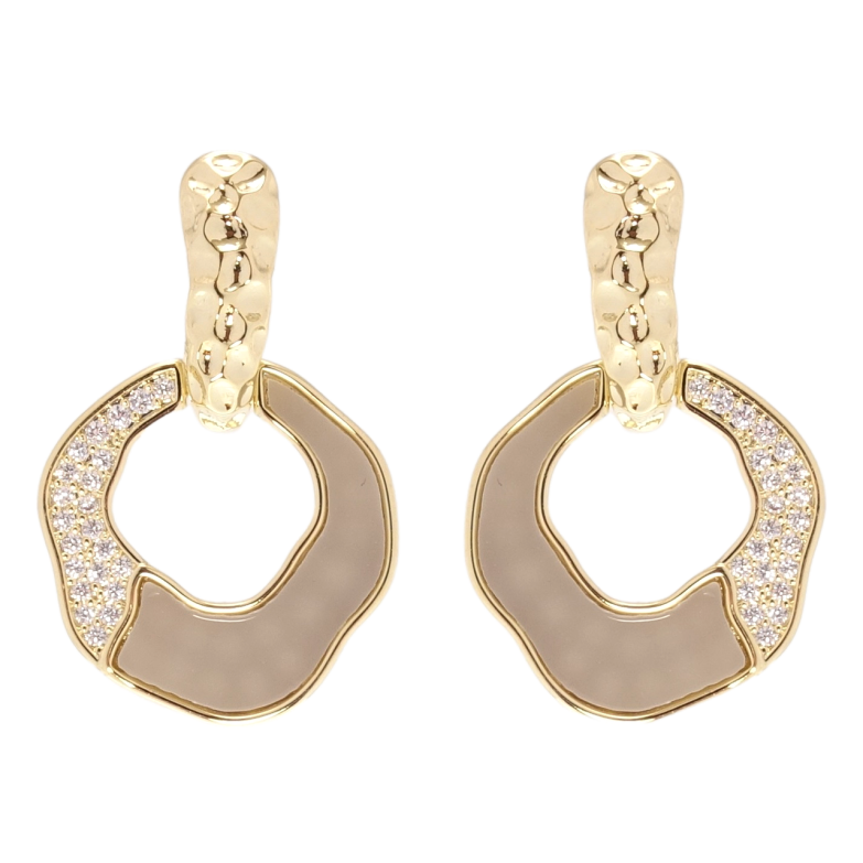 Сережки Xuping QQMM Позолота 14K пусети колечки з бежевими вставками та цирконієм фото №1 Сережки Xuping QQMM Позолота 14K пусети колечки з бежевими вставками та цирконієм фото №1