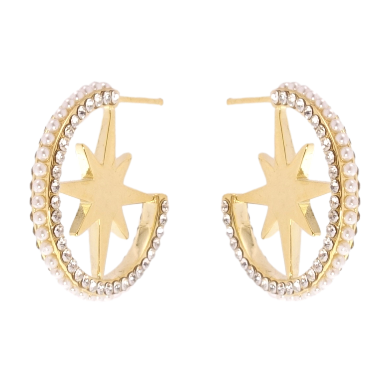 Серьги Xuping QQMM Позолота 14K пусеты Звезды инкрустация цирконием и жемчужинами фото №1 Серьги Xuping QQMM Позолота 14K пусеты Звезды инкрустация цирконием и жемчужинами фото №1