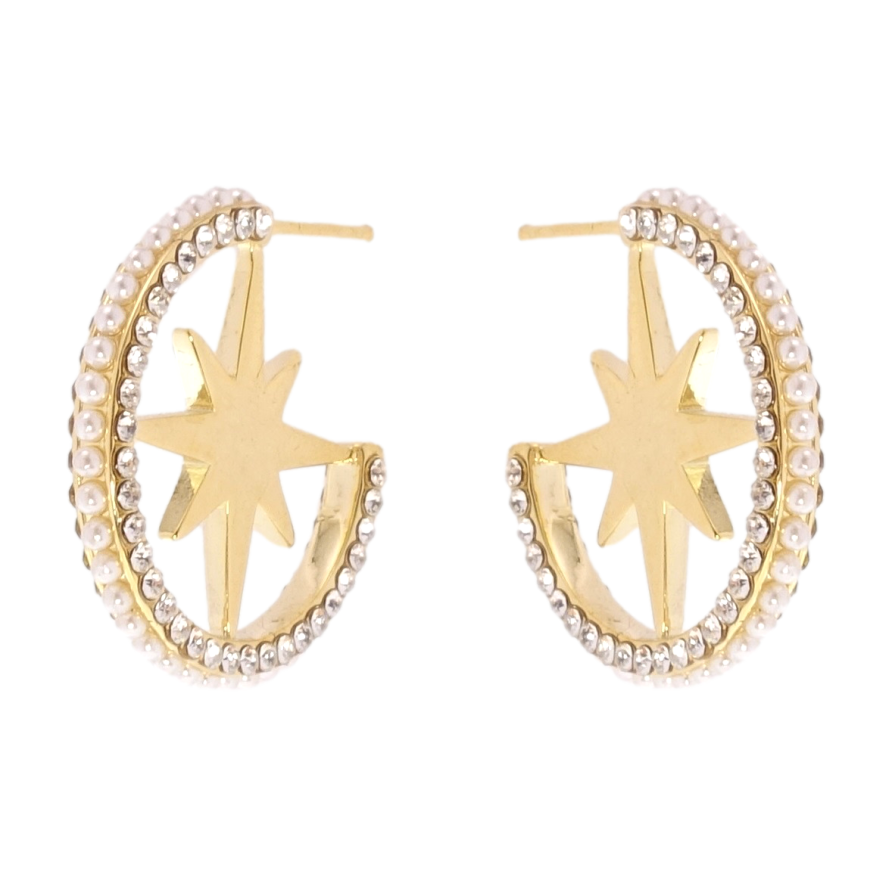 Серьги Xuping QQMM Позолота 14K пусеты Звезды инкрустация цирконием и жемчужинами фото №1