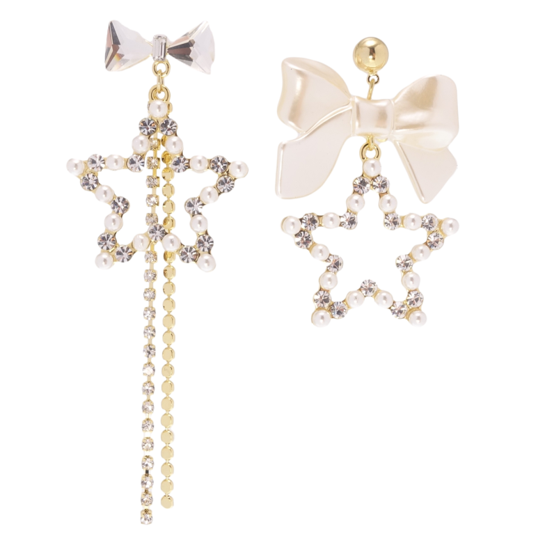 Серьги Xuping QQMM Позолота 14K пусеты Ассиметричные банты с звездами фото №1 Серьги Xuping QQMM Позолота 14K пусеты Ассиметричные банты с звездами фото №1