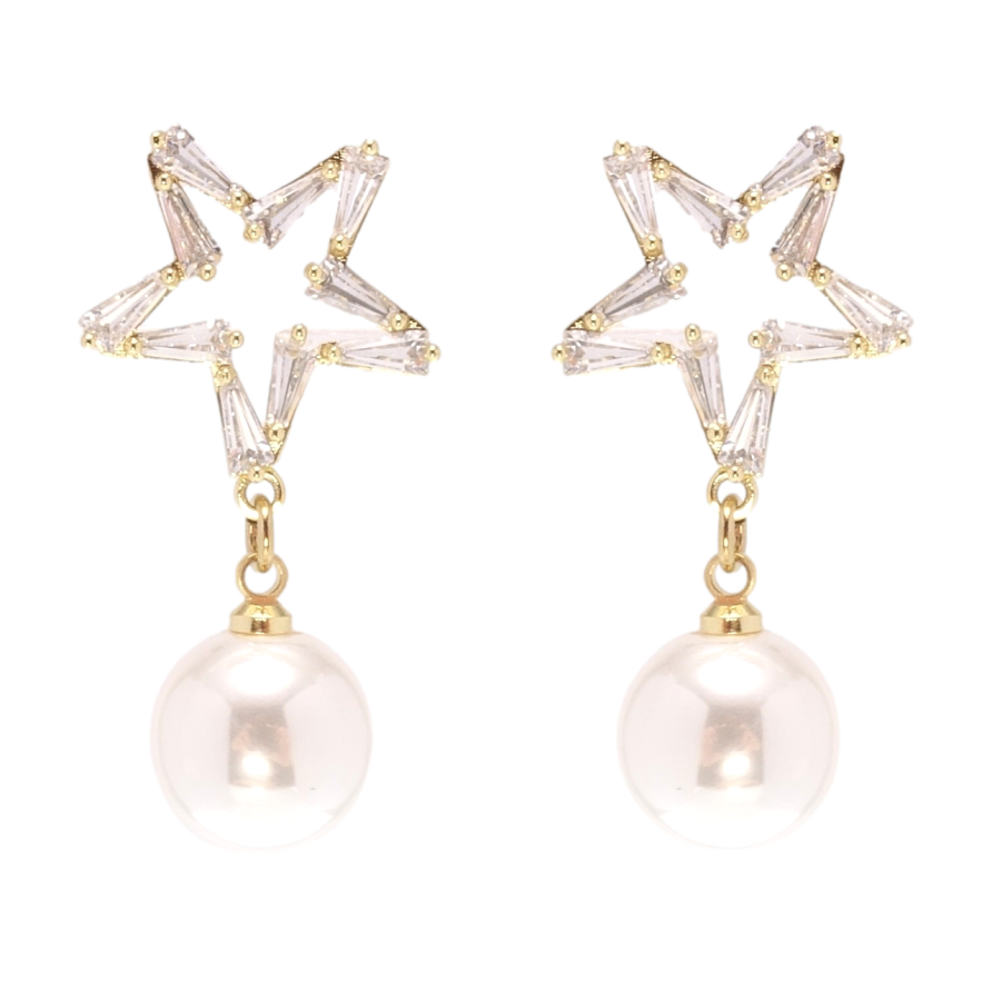 Серьги Xuping QQMM Позолота 14K пусеты Звезды с жемчужными подвесками фото №1 Серьги Xuping QQMM Позолота 14K пусеты Звезды с жемчужными подвесками фото №1