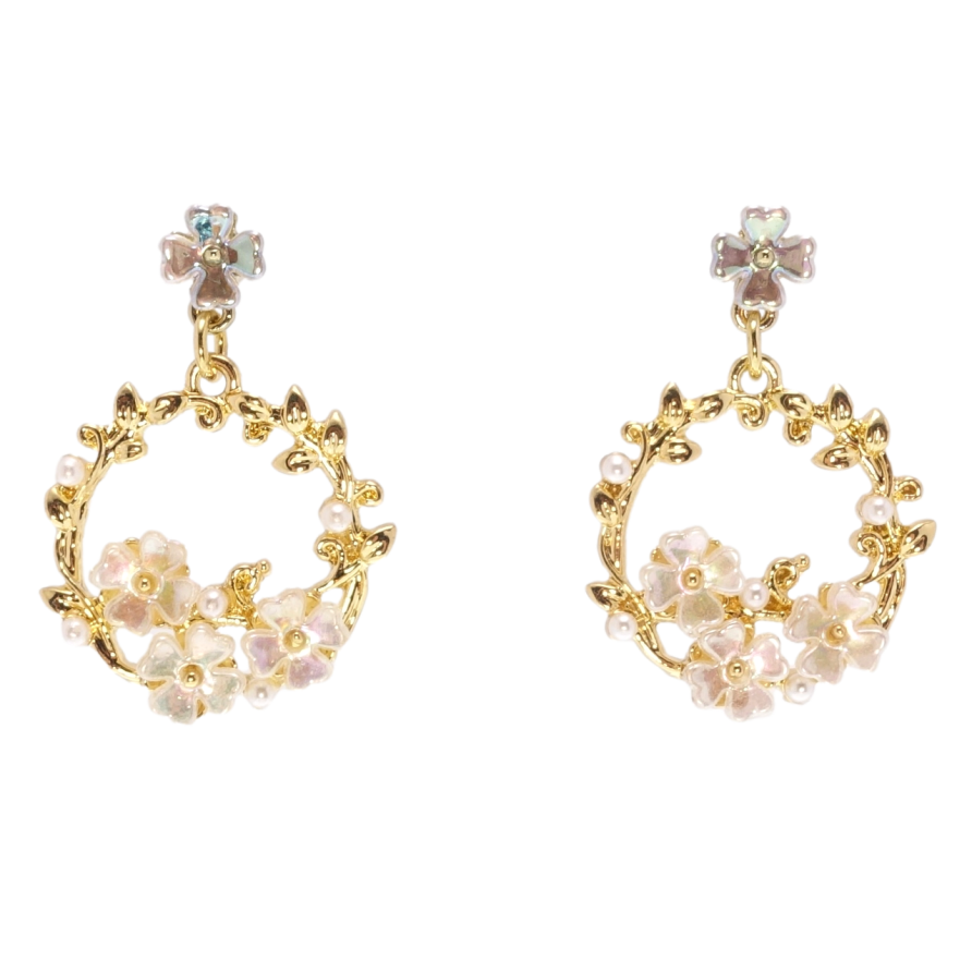 Серьги Xuping QQMM Позолота 14K пусеты Колечки с перламутровыми цветочками фото №1 Серьги Xuping QQMM Позолота 14K пусеты Колечки с перламутровыми цветочками фото №1