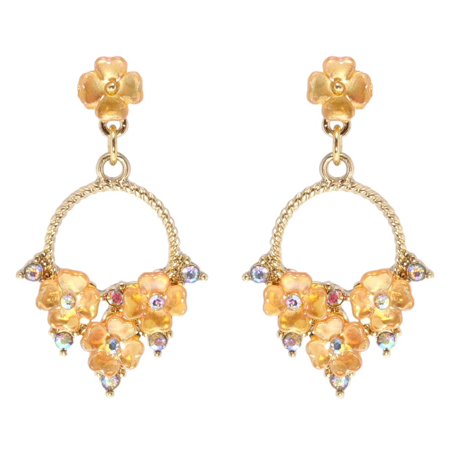 Сережки Xuping QQMM Позолота 14K пусети колечки з перламутровими квіточками фото №1 Сережки Xuping QQMM Позолота 14K пусети колечки з перламутровими квіточками фото №1