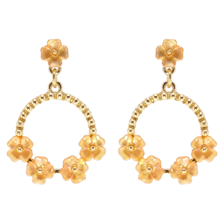 Серьги Xuping QQMM Позолота 14K пусеты Колечки с перламутровыми цветочками фото №1 Серьги Xuping QQMM Позолота 14K пусеты Колечки с перламутровыми цветочками фото №1