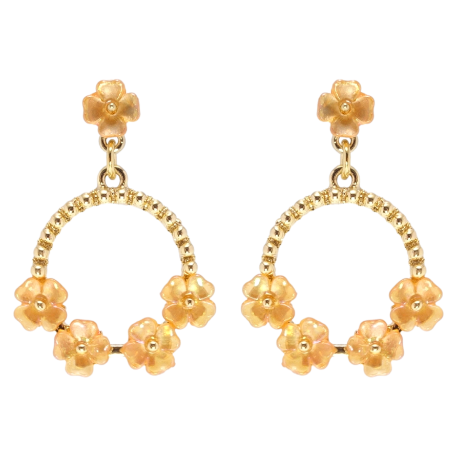 Серьги Xuping QQMM Позолота 14K пусеты Колечки с перламутровыми цветочками фото №1 Серьги Xuping QQMM Позолота 14K пусеты Колечки с перламутровыми цветочками фото №1