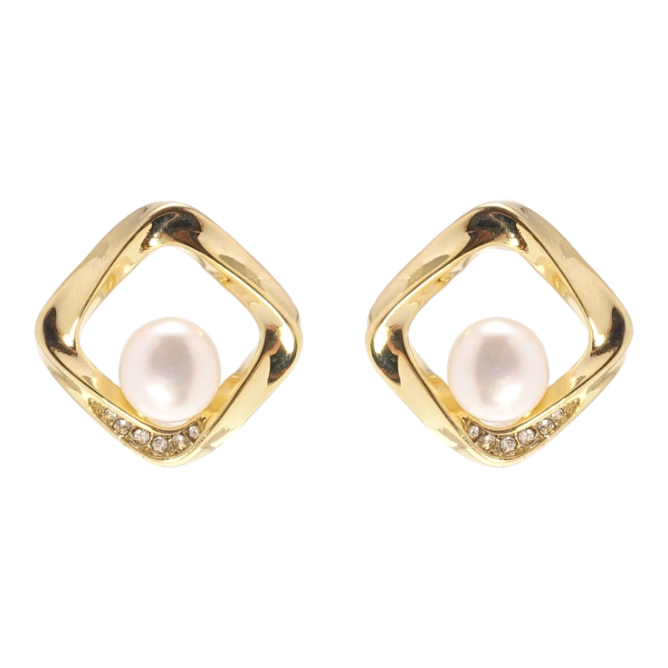 Сережки Xuping QQMM Позолота 14K пусети Ромби з перлинами фото №7