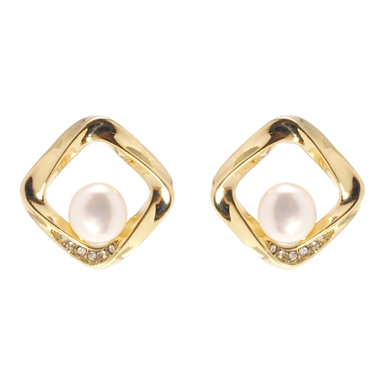 Сережки Xuping QQMM Позолота 14K пусети Ромби з перлинами фото №1
