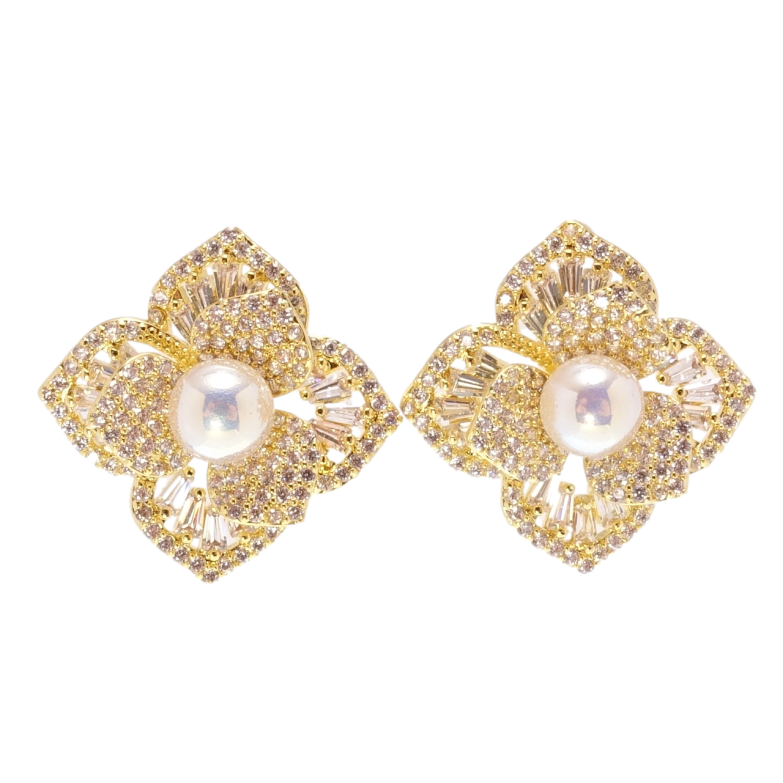 Серьги Xuping QQMM Позолота 14K пусеты Цветочки инкрустация цирконием фото №1