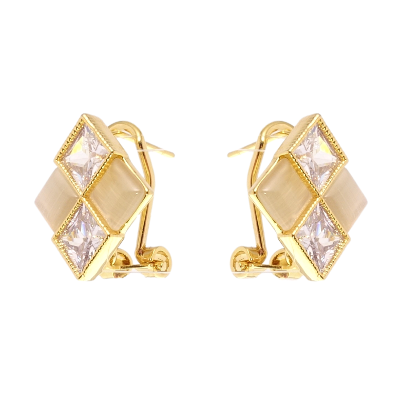 Серьги Xuping QQMM Позолота 14K итальянский замок Ромбы с фианитами фото №1