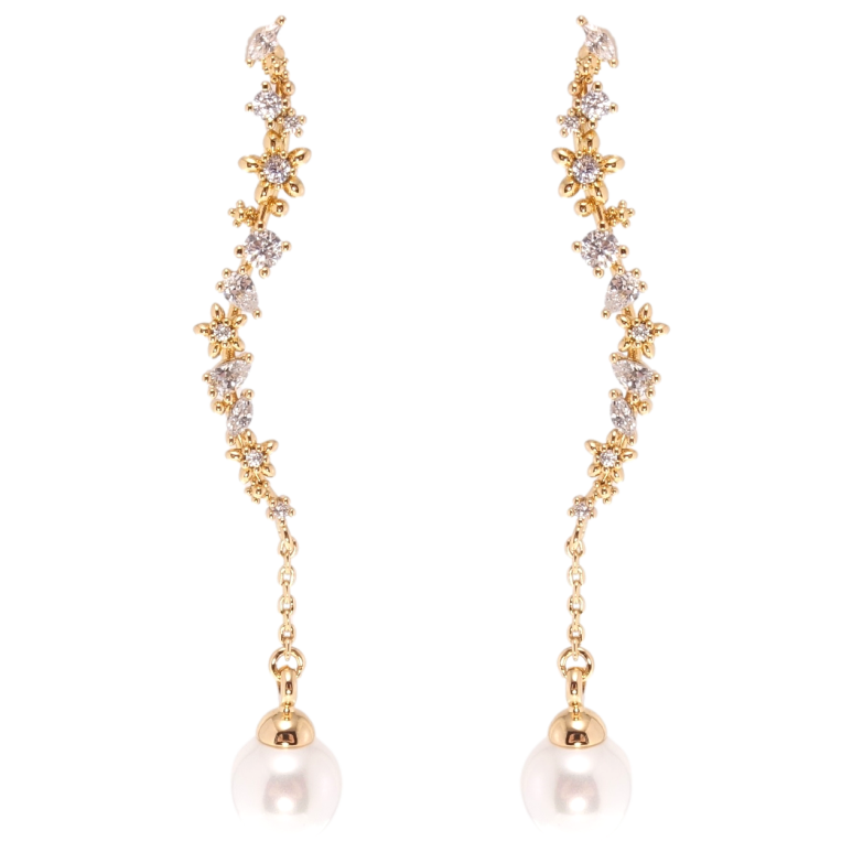 Сережки Xuping QQMM Позолота 18K пусети Квітковий орнамент з перлами фото №1