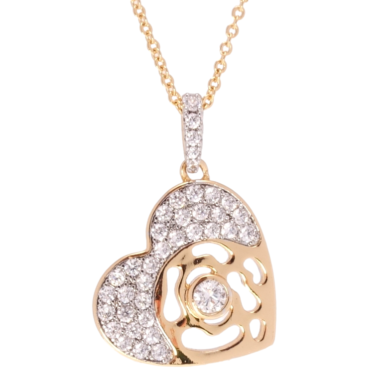 Подвеска на цепочке Xuping QQMM Позолота 18K + Родий Сердце с цирконием длинна 46мм х 1мм фото №1