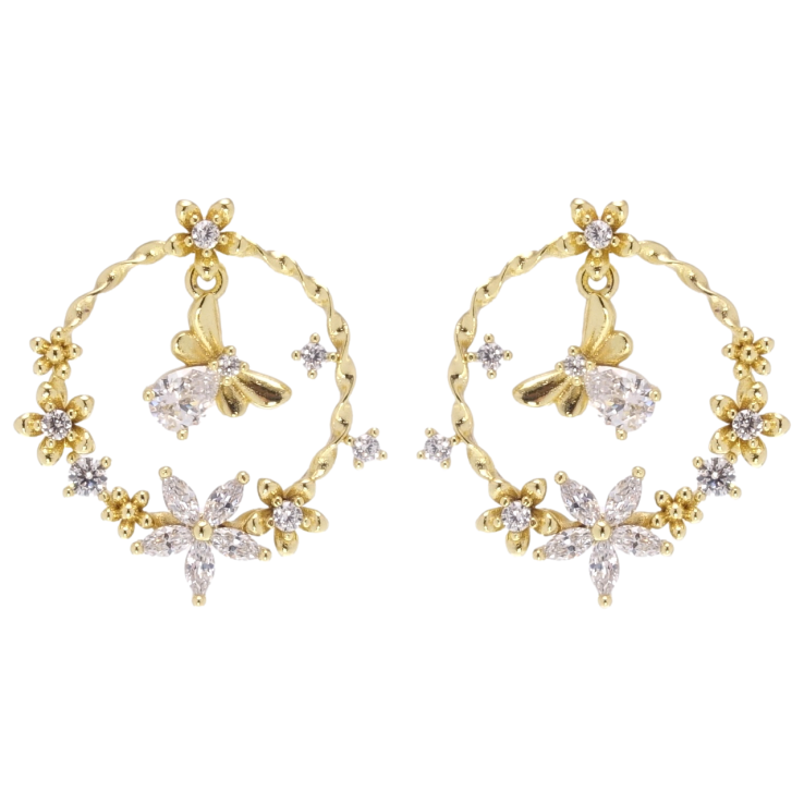 Сережки Xuping JEAN GOUJON Позолота 14K пусети колечки з квітами та мушкою фото №11 Сережки Xuping JEAN GOUJON Позолота 14K пусети колечки з квітами та мушкою фото №11