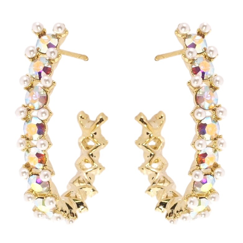 Сережки Xuping JEAN GOUJON Позолота 14K пусети Дуги з перлами та кристалами фото №1 Сережки Xuping JEAN GOUJON Позолота 14K пусети Дуги з перлами та кристалами фото №1