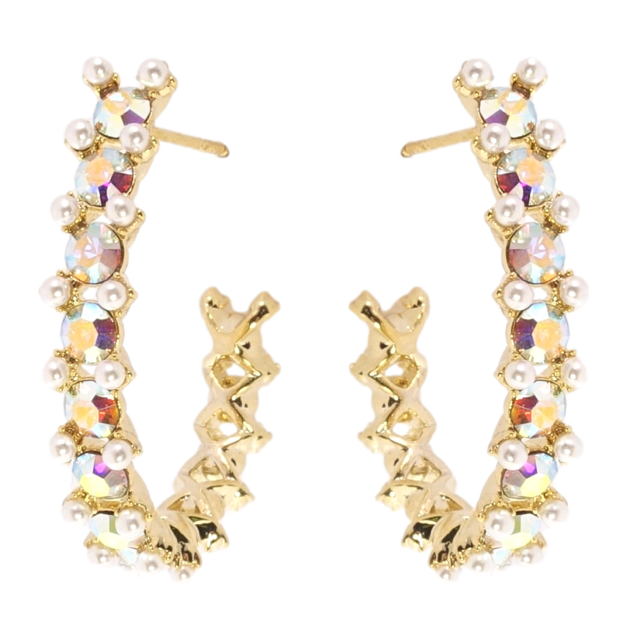 Сережки Xuping JEAN GOUJON Позолота 14K пусети Дуги з перлами та кристалами фото №1 Сережки Xuping JEAN GOUJON Позолота 14K пусети Дуги з перлами та кристалами фото №1