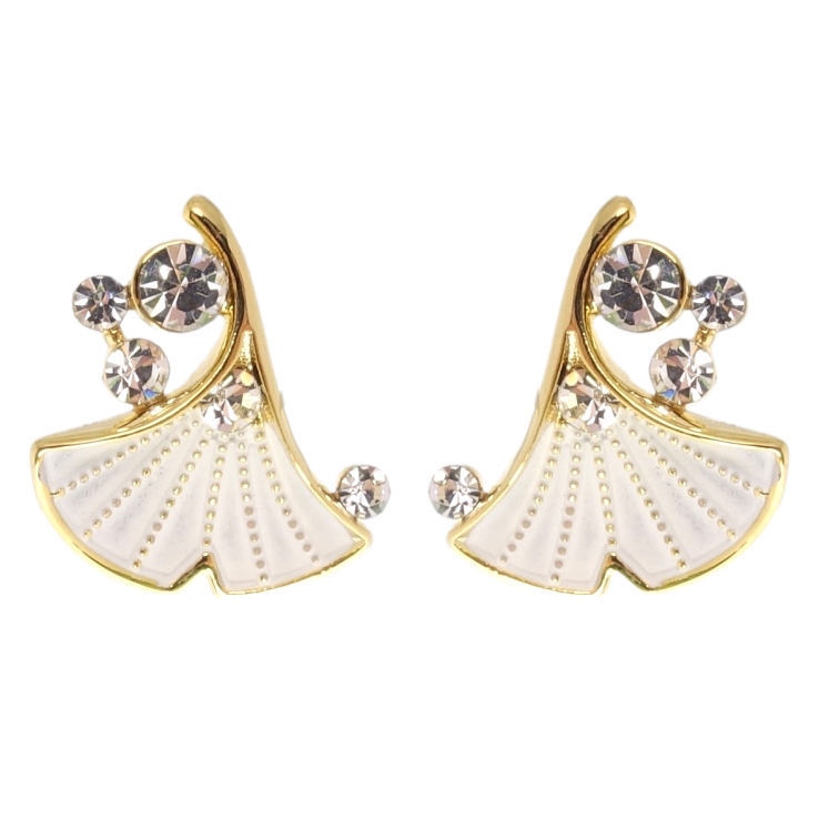 Сережки Xuping JEAN GOUJON Позолота 14K пусети Листики з кристалами та емаллю фото №5 Сережки Xuping JEAN GOUJON Позолота 14K пусети Листики з кристалами та емаллю фото №5