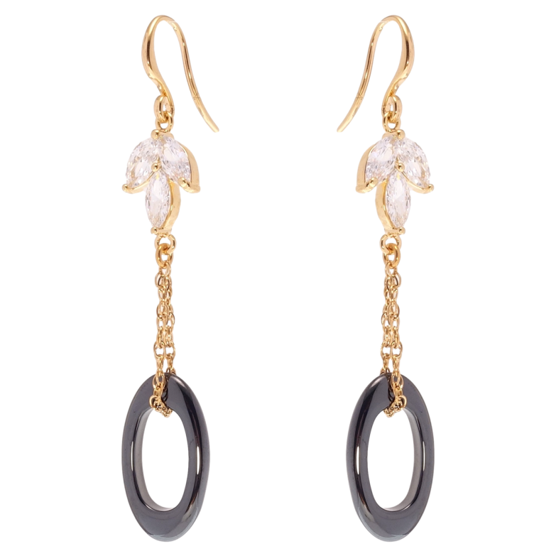 Сережки Xuping Позолота 18K підвіски французький замок колечка з чорної кераміки на ланцюжку фото №1