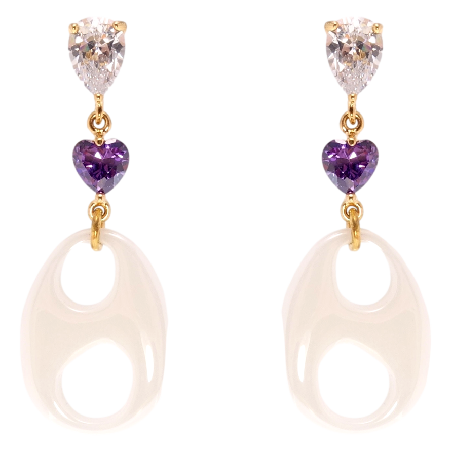 Сережки Xuping Позолота 18K пусети Підвіски з білої кераміки з фіанітами. фото №1 Сережки Xuping Позолота 18K пусети Підвіски з білої кераміки з фіанітами. фото №1