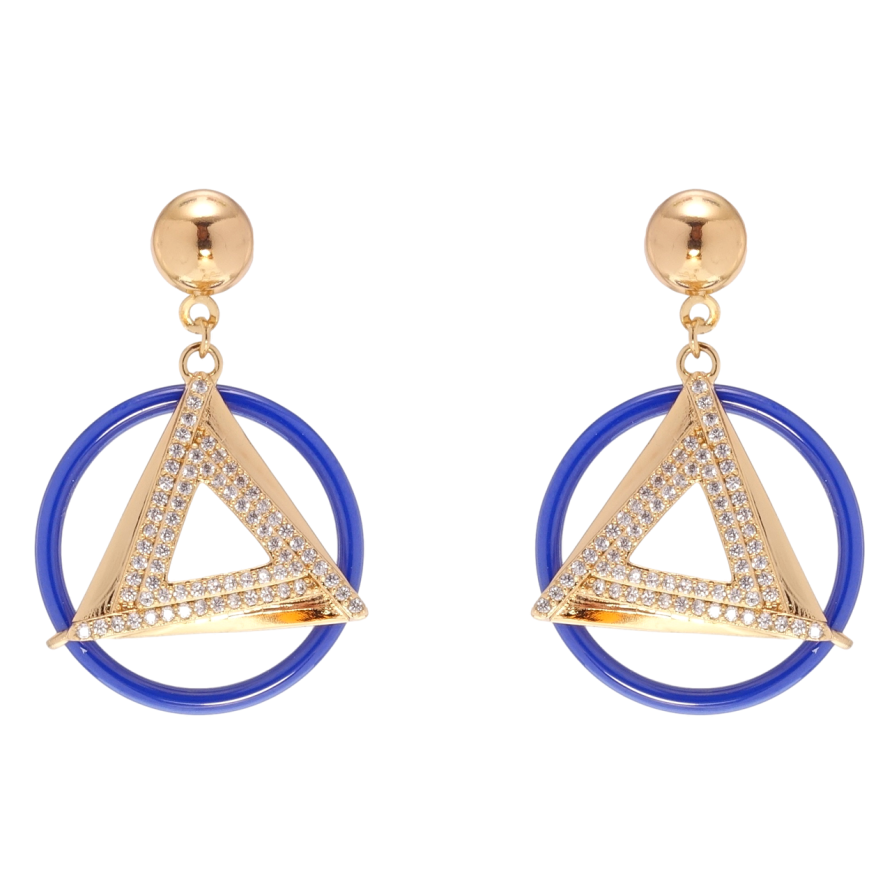 Серьги Xuping Позолота 18K пусеты Подвески треугольники в колечках из синей керамики фото №1