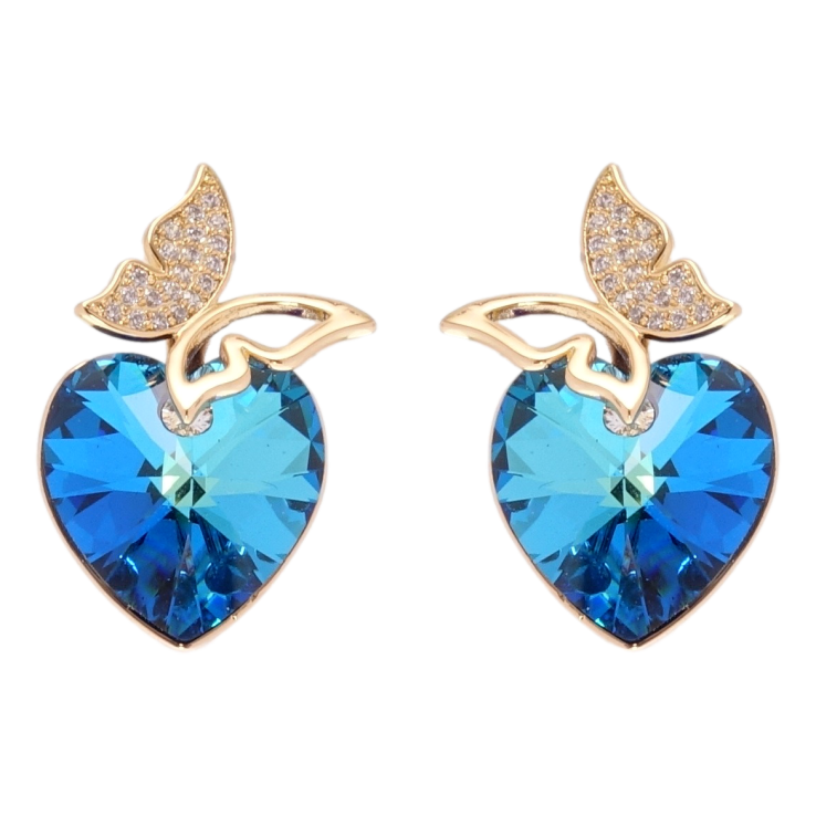 Серьги Xuping цвет 18K с кристаллами Swarovski пусеты Бабочки с кристаллами Capri Blue фото №9