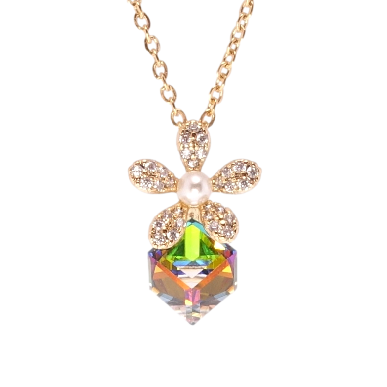 Кулон Xuping 18K с кр-ми Swarovski на цепочке Кристальный куб Vitrail Medium с цветком длина 40-46см х 1мм фото №1