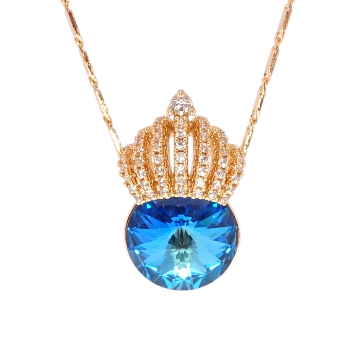 Кулон Xuping 18K з кр-ми Swarovski на ланцюжку Кристал Capri Blue з короною довжина 40-45см х 2мм фото №21