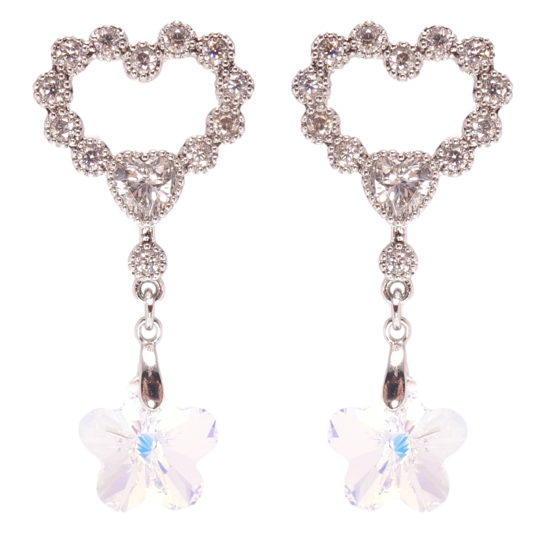 Сережки Xuping колір Родій з кристалами Swarovski пусети Сердечка з кристалом Shimmer фото №1