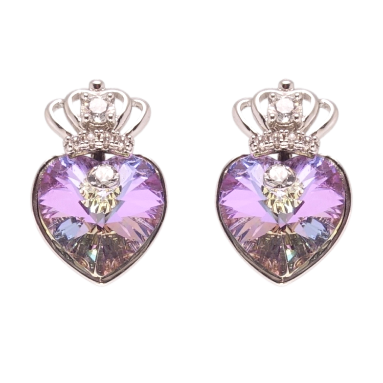 Сережки Xuping колір Родій з кристалами Swarovski пусети Кристальні серця Paradise Shine з короною фото №1 Сережки Xuping колір Родій з кристалами Swarovski пусети Кристальні серця Paradise Shine з короною фото №1