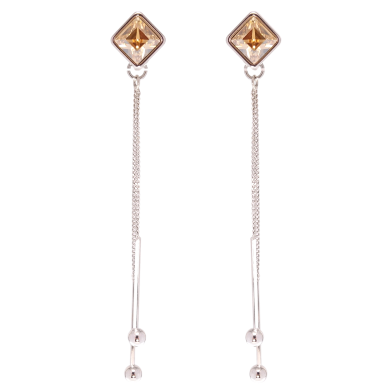 Сережки Xuping колір Родій з кристалами Swarovski пусети Підвіски з кристалом Topaz 8х8мм фото №1