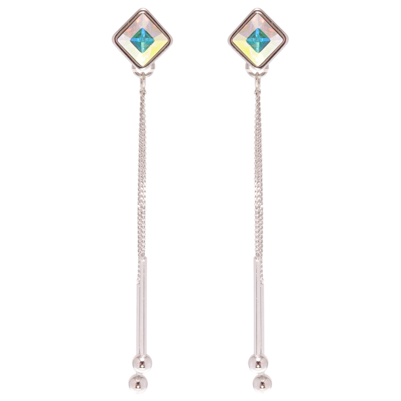 Сережки Xuping колір Родій з кристалами Swarovski пусети Підвіски з кристалом АВ 8х8мм фото №1
