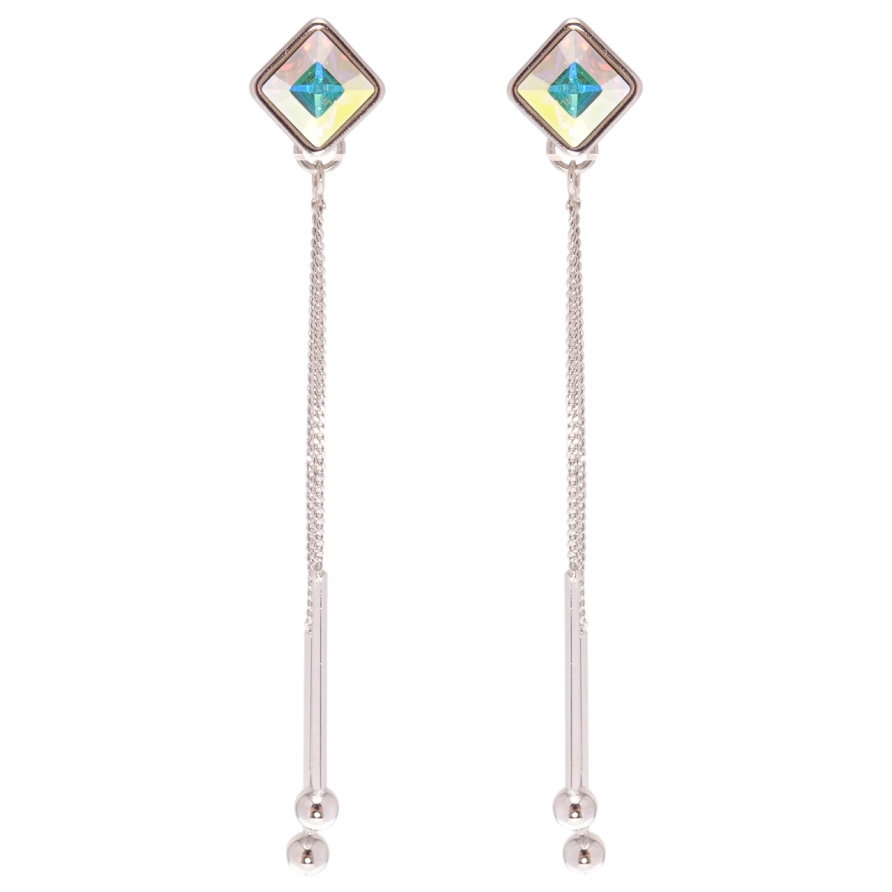 Серьги Xuping цвет Родий с кристаллами Swarovski пусеты Подвески с кристаллом АВ 8х8мм фото №1