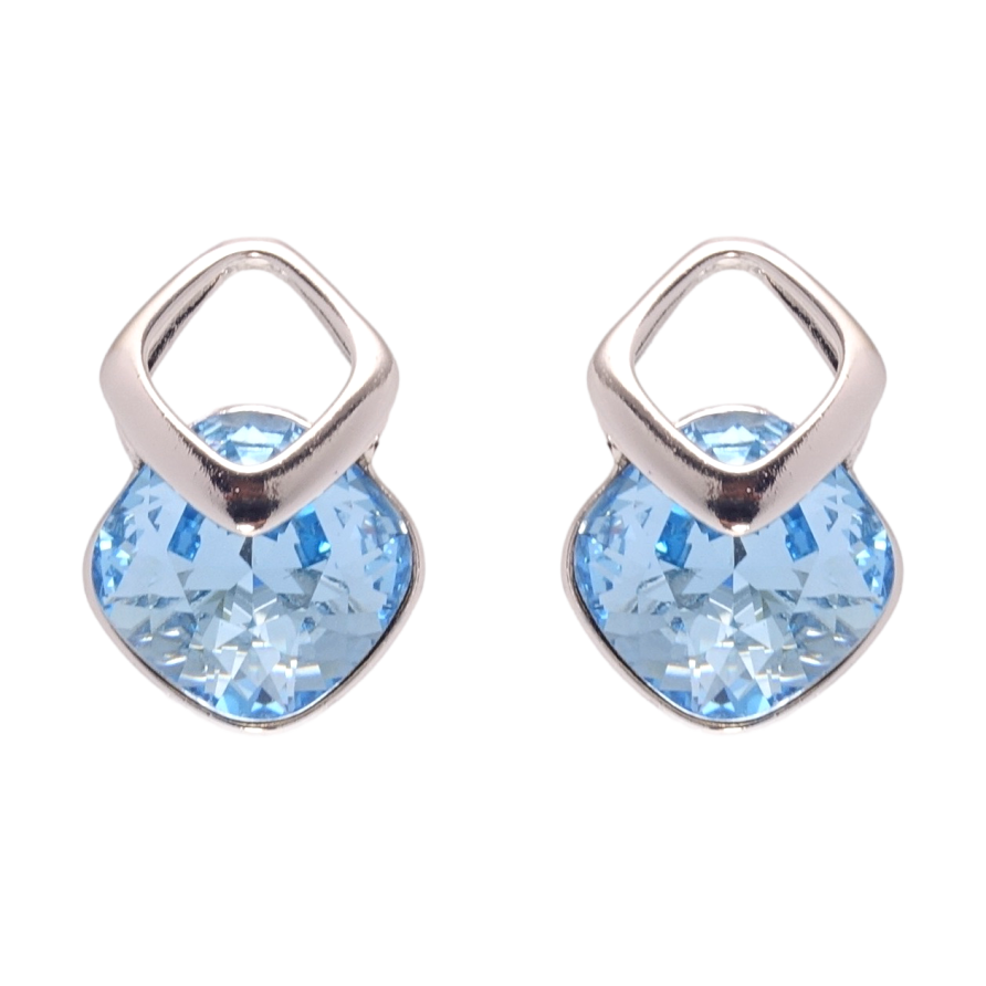 Серьги Xuping цвет Родий с кристаллами Swarovski пусеты Ромбы с кристаллом Aquamarine фото №1 Серьги Xuping цвет Родий с кристаллами Swarovski пусеты Ромбы с кристаллом Aquamarine фото №1