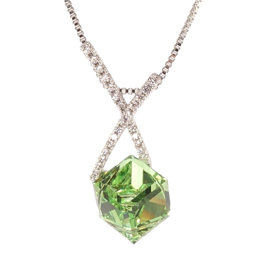 Кулон Xuping колір Родій з кр-ми Swarovski на ланцюжку Кристальний куб Peridot довжина 40-45см х 1мм фото №1