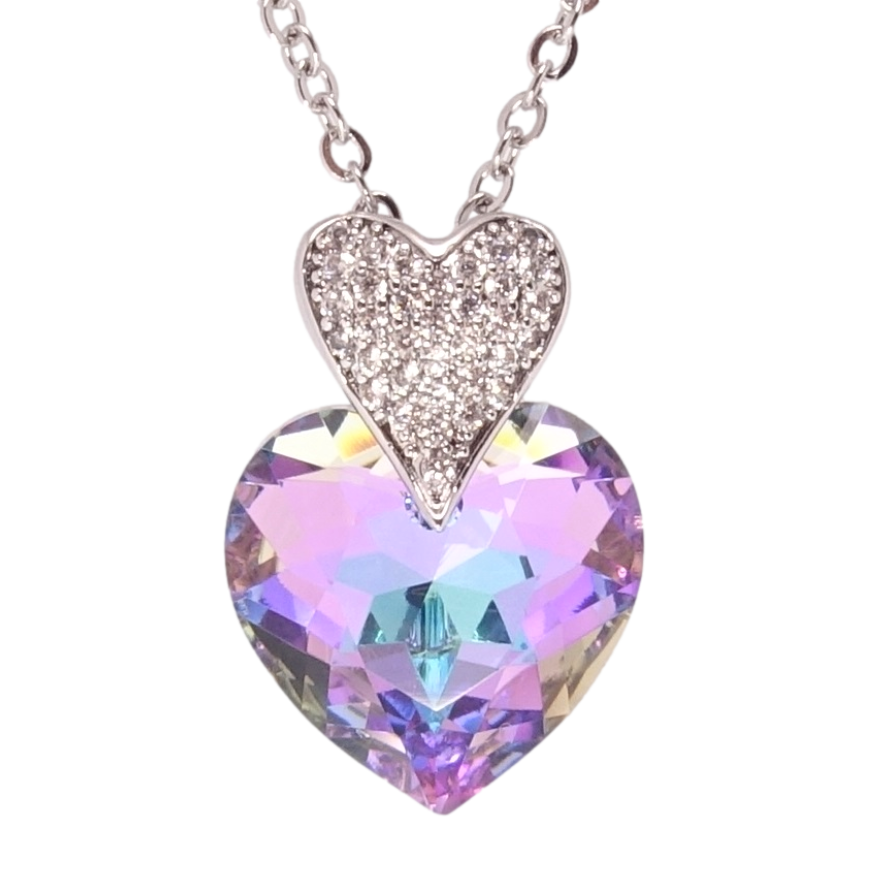 Кулон Xuping колір Родій з кр-ми Swarovski на ланцюжку Сердечки кристал Paradise Shine довжина 40-45см х 2мм фото №1