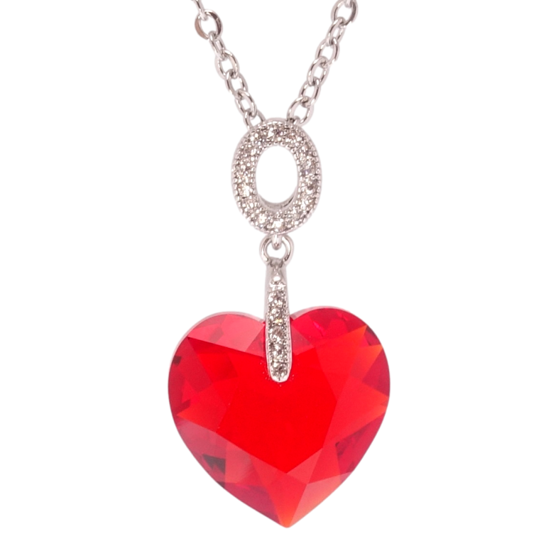 Кулон Xuping колір Родій з кр-ми Swarovski на ланцюжку Серце кристал Light Siam довжина 40-45см х 2мм фото №1