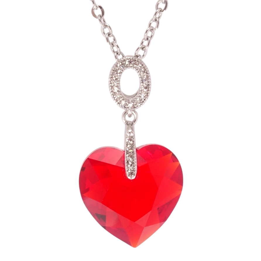 Кулон Xuping цвет Родий с кр-ми Swarovski на цепочке Сердце кристалл Light Siam длина 40-45см х 2мм фото №1