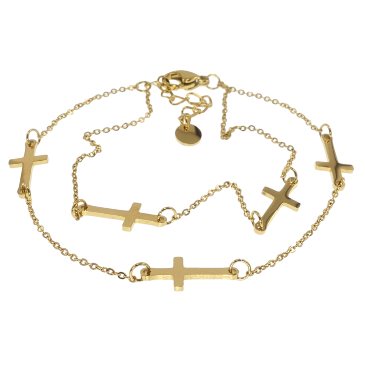 Браслет Xuping ТТМ Stainless Steel цвет 14K Якорное плетения с крестами длина с доп.цеп.17-21см фото №11 Браслет Xuping ТТМ Stainless Steel цвет 14K Якорное плетения с крестами длина с доп.цеп.17-21см фото №11