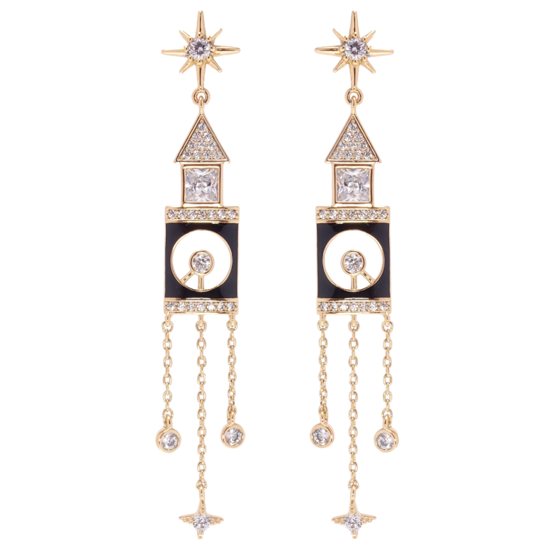 Серьги Xuping QQMM Позолота 18K пусеты Башни с часами фото №1