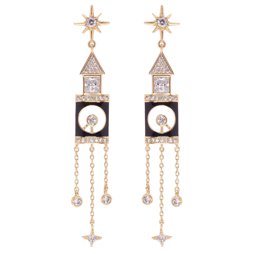 Сережки Xuping QQMM Позолота 18K пусети Вежі з годинником фото №1