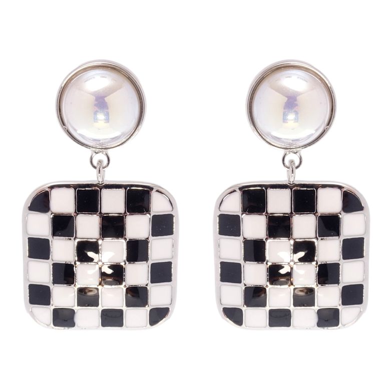 Сережки Xuping QQMM Родій пусети Підвіски шаховий візерунок емаллю фото №1