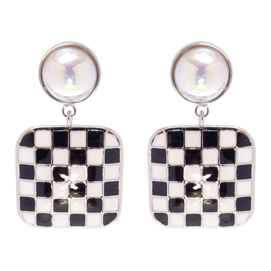 Сережки Xuping QQMM Родій пусети Підвіски шаховий візерунок емаллю фото №1