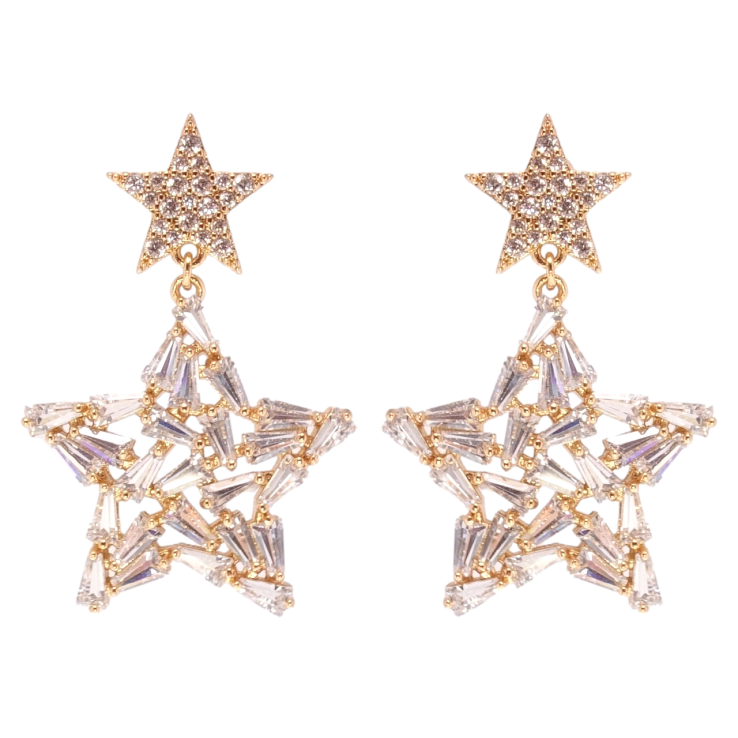 Сережки Xuping JEAN GOUJON Позолота 18K пусети Кристальні зірки фото №8