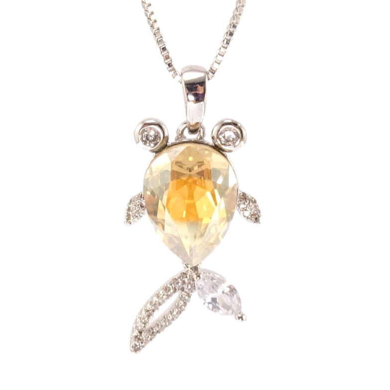Кулон Xuping цвет Родий с кр-ми Swarovski на цепочке Рыбка кристалл Golden Shadow длина 42,44,46см х 1мм фото №1 Кулон Xuping цвет Родий с кр-ми Swarovski на цепочке Рыбка кристалл Golden Shadow длина 42,44,46см х 1мм фото №1