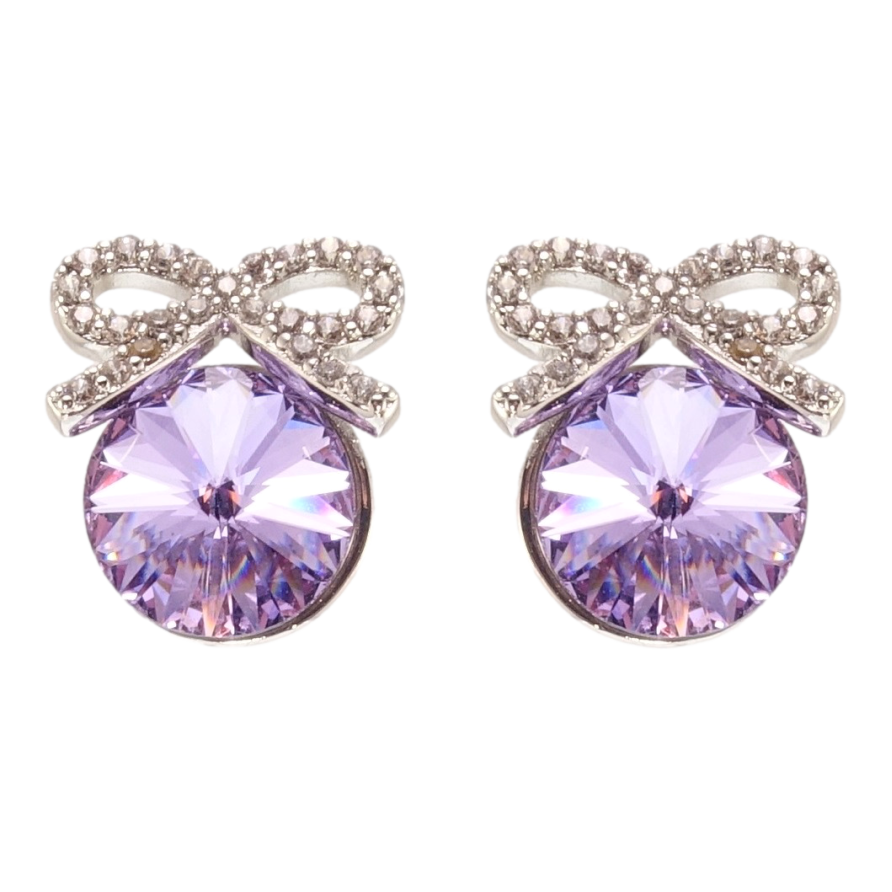 Сережки Xuping колір Родій з кристалами Swarovski пусети Кристали Tanzanite з бантами фото №1