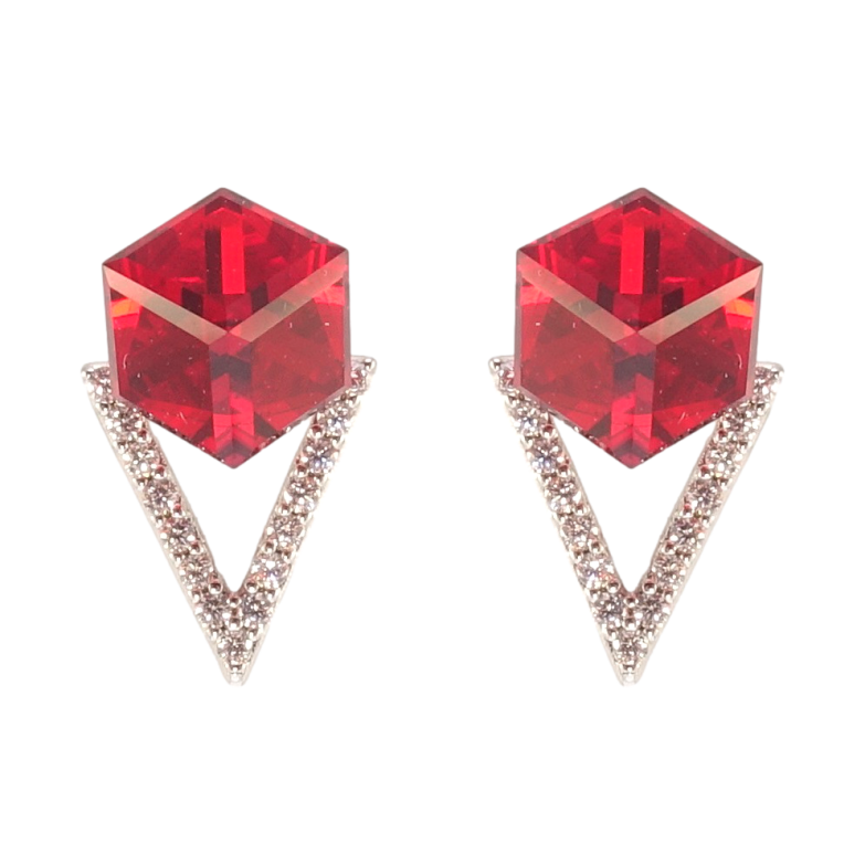 Серьги Xuping цвет Родий с кристаллами Swarovski пусеты Кристальные кубики Light Siam фото №5