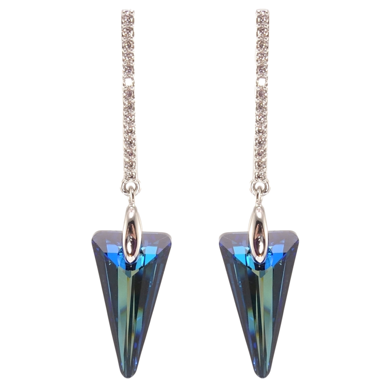 Сережки Xuping колір Родій з кристалами Swarovski пусети Підвіски з кристалами Metallic Blue фото №1
