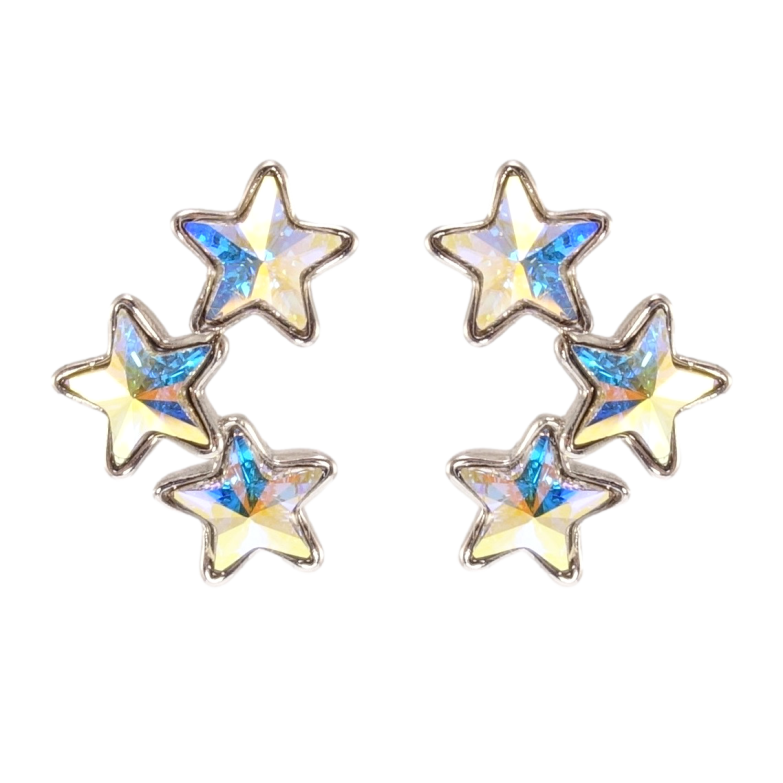 Серьги Xuping цвет Родий с кристаллами Swarovski пусеты Кристальные звезды АВ фото №1