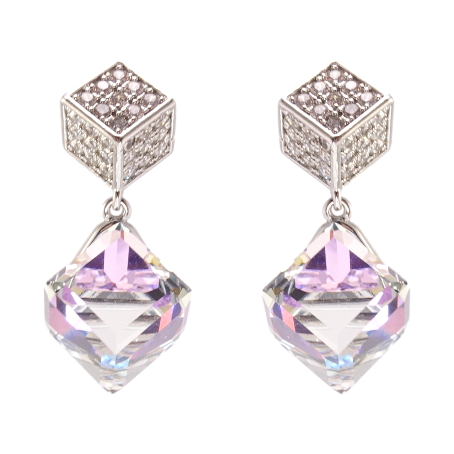 Серьги Xuping цвет Родий с кристаллами Swarovski пусеты Кристаллы Vitrail Light фото №1